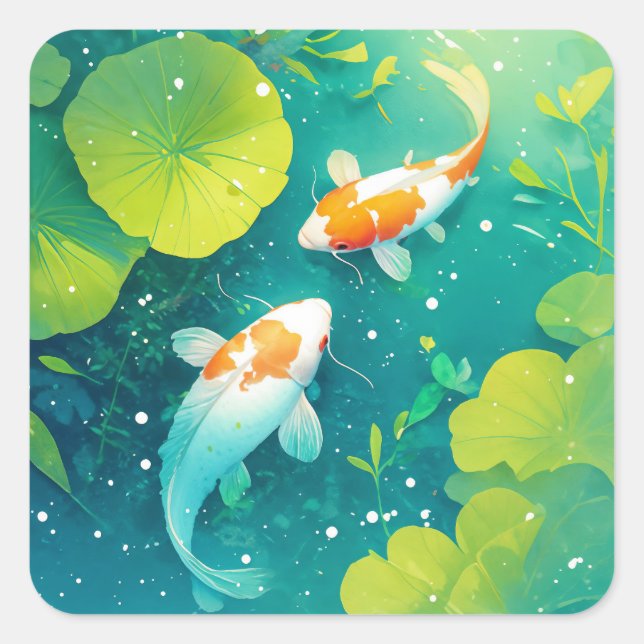 Harmony of Koi Fish in Serene Waters Square Sticker (Front)