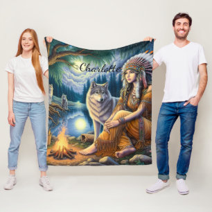 Harmony of native spirit and wilderness at dusk fleece blanket