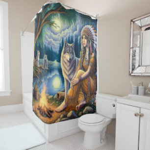 Harmony of native spirit and wilderness at dusk shower curtain