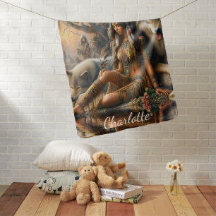 Harmony of nature: A Native Indian and her wolves Baby Blanket