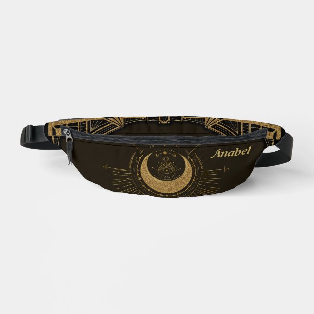 Harmony of the elements: moon, gold and geometry.  fanny pack (Front)
