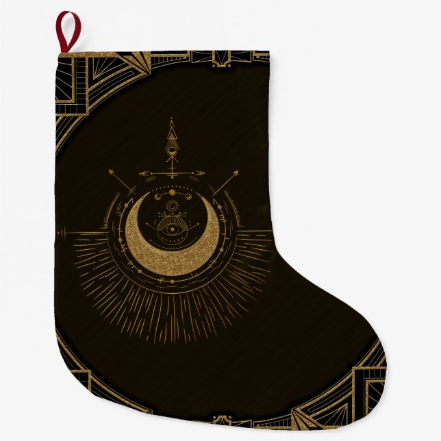 Harmony of the elements: moon, gold and geometry.  large christmas stocking (Front)