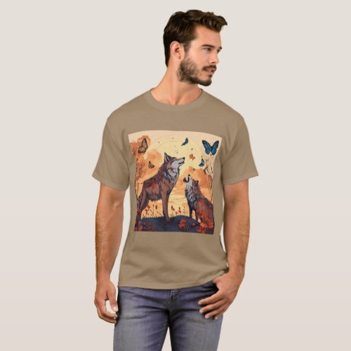 Harmony of the Wild Wolves  Butterflies T_Shirt