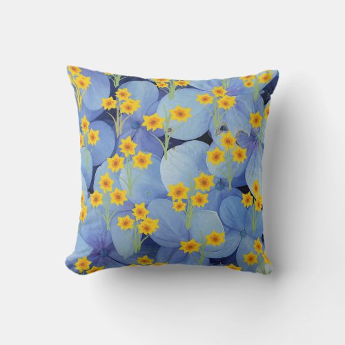 Harmony of Yellow and Purple Spring Flowers Throw Pillow
