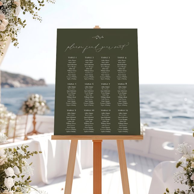 HARMONY Olive Green 12 Table Wedding Seating Plan Foam Board (Creator Uploaded)