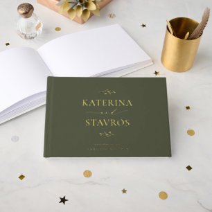 HARMONY Olive Green Modern Wedding Foil Guest Book