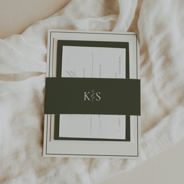 HARMONY Olive Green Monogram Minimalist  Invitation Belly Band (Creator Uploaded)