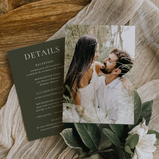HARMONY | Olive Green Wedding Details Photo Card (Creator Uploaded)