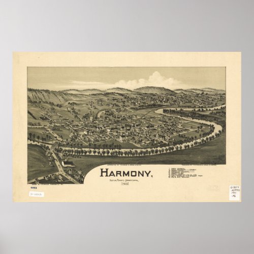 Harmony Pennsylvania 1901 Antique Panoramic Map Poster