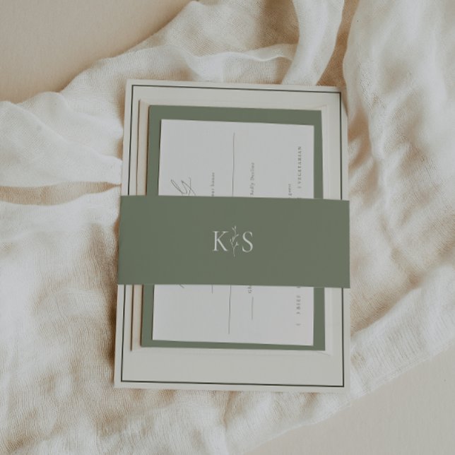 HARMONY Sage Green Monogram Minimalist  Invitation Belly Band (Creator Uploaded)