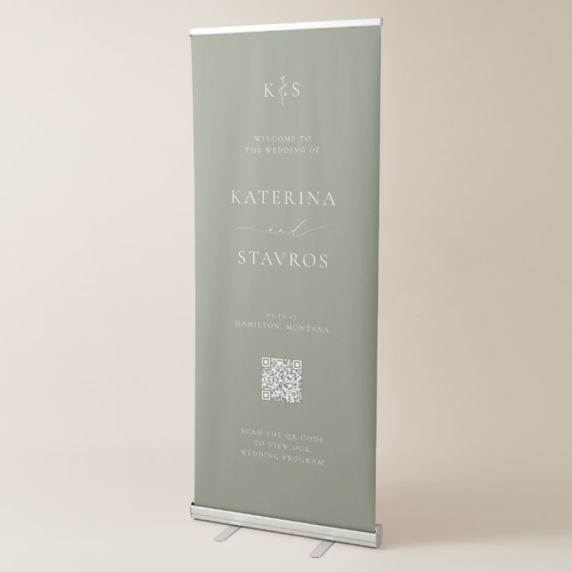 HARMONY Sage Green Wedding Welcome Retractable Banner (3/4)