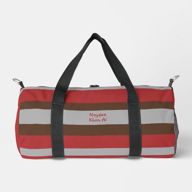 Harmony Stripes Horizontal Lines Gray Red Brown Duffle Bag (Front)
