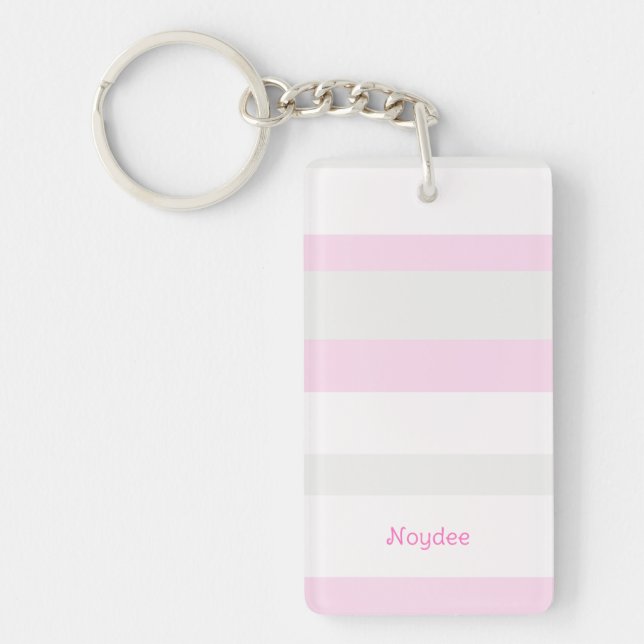 Harmony Stripes Horizontal Lines Grey Pink White Keychain (Front)