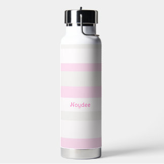 Harmony Stripes Horizontal Lines Grey Pink White Water Bottle