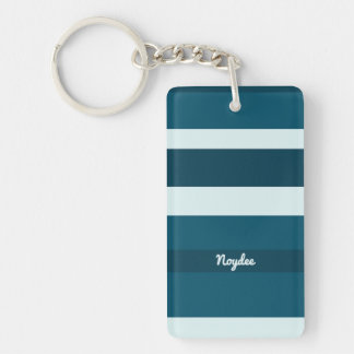 Harmony Stripes Horizontal Lines Sea Blue White Keychain