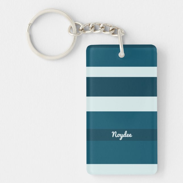 Harmony Stripes Horizontal Lines Sea Blue White Keychain (Front)