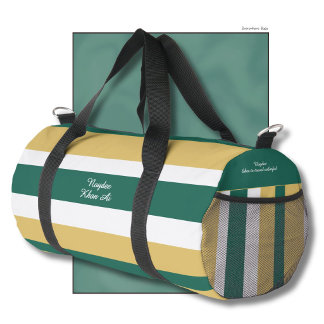 Harmony Stripes Lines Green Gold White Duffle Bag