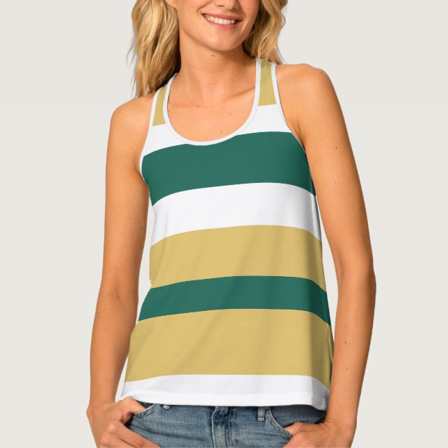 Harmony Stripes Lines Green Gold White Tank Top (Front)