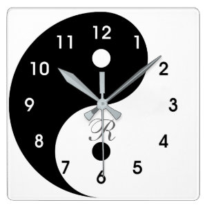 This Harmony Yin Yang Monogram Wall Clock features the Yin Yang symbol in black and white on the clock face with contrasting numerals to make it easy to read. Personalize with your monogram.
