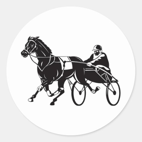 harness cart horse racing sulkies classic round sticker