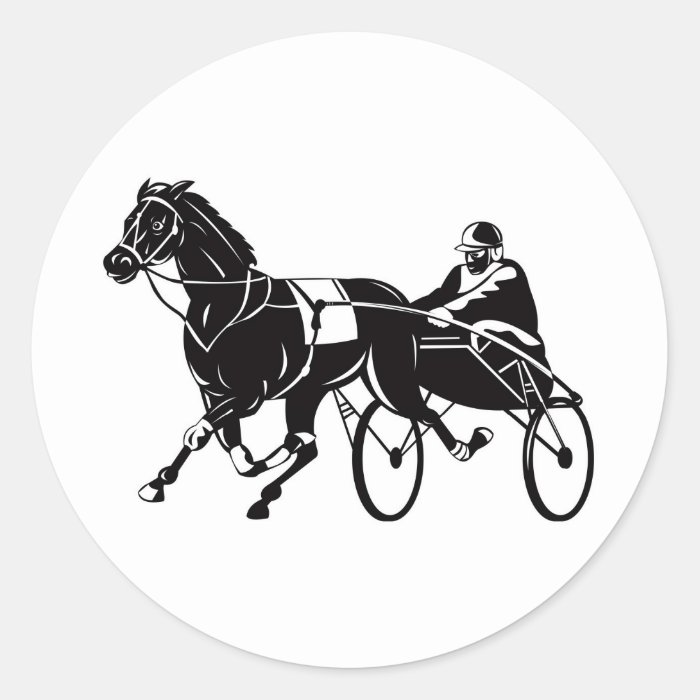 harness cart horse racing sulkies round sticker