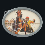 Harness Race Belt Buckle<br><div class="desc">Artist: Maurice Bower | Horses harness racing</div>