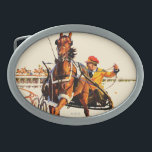 Harness Race Belt Buckle<br><div class="desc">Artist: Maurice Bower | Horses harness racing</div>