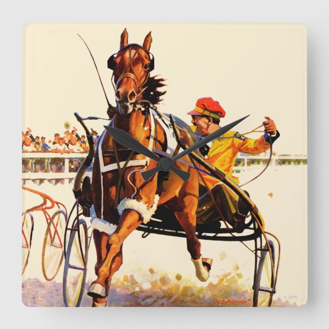 Harness Race Square Wall Clock (Front)