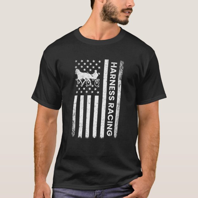 Harness Racing American Flag Horse Harness Racing T-Shirt (Front)