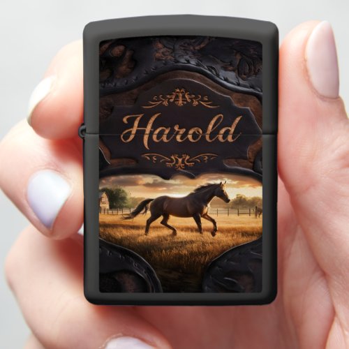 Harolds Horse Running at Sunset Zippo Lighter