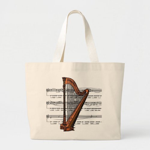 Harp 02B wSheet Music Background  Tote Bag