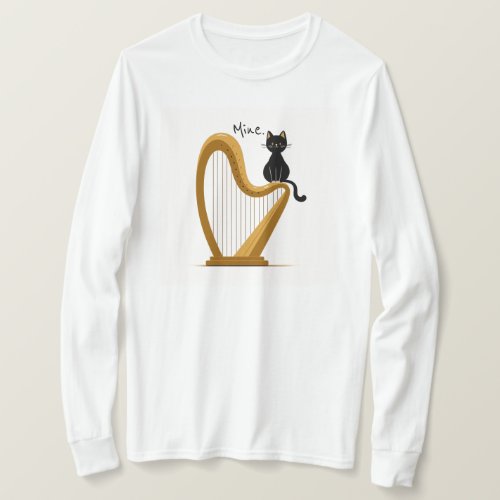 Harp and Cat Design Long Sleeve Shirt