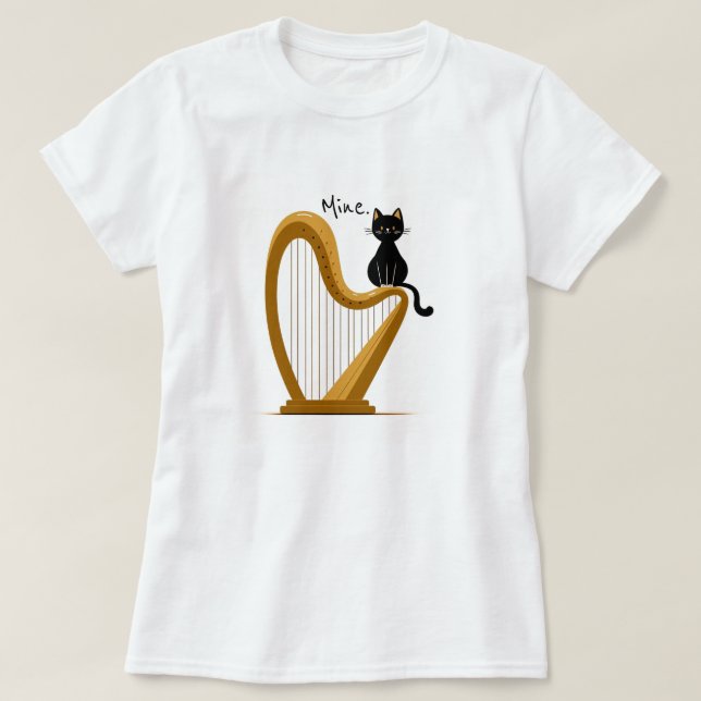 Harp and Cat Design Long T-Shirt (Design Front)