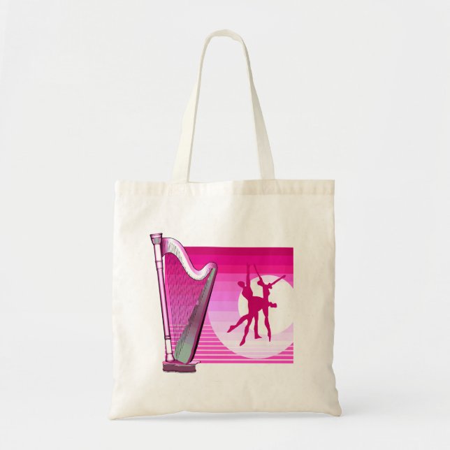 Harp and Dancers Pink Version Graphic Image Tote Bag (Front)