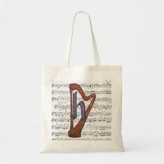 Harp and Music Tote Bag (Front)