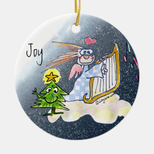 Harp Angel Christmas Tree Joy Cartoon Ceramic Ornament