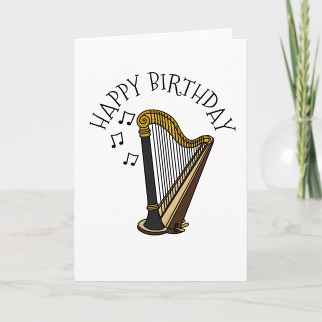 Harp Birthday Card Harpist String Musician (Front)