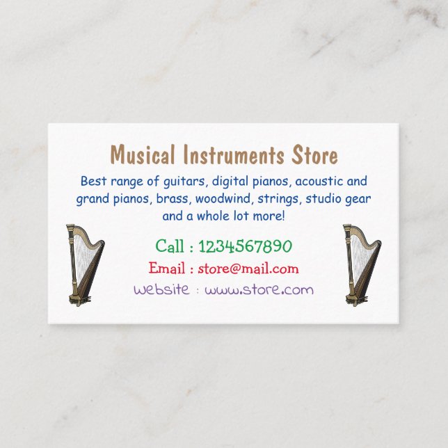 Harp cartoon illustration business card (Front)