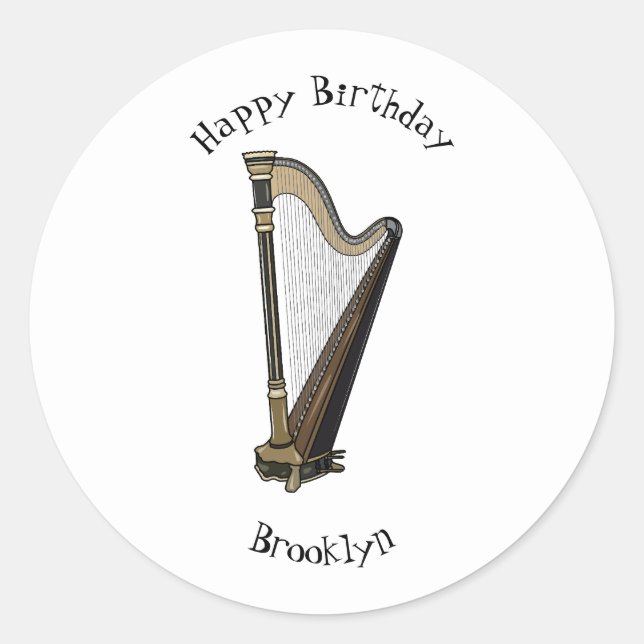 Harp cartoon illustration  classic round sticker (Front)