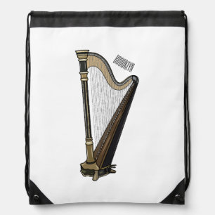 Harp cartoon illustration drawstring bag