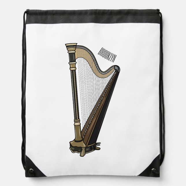 Harp cartoon illustration  drawstring bag (Front)