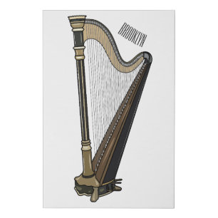 Harp cartoon illustration  faux canvas print