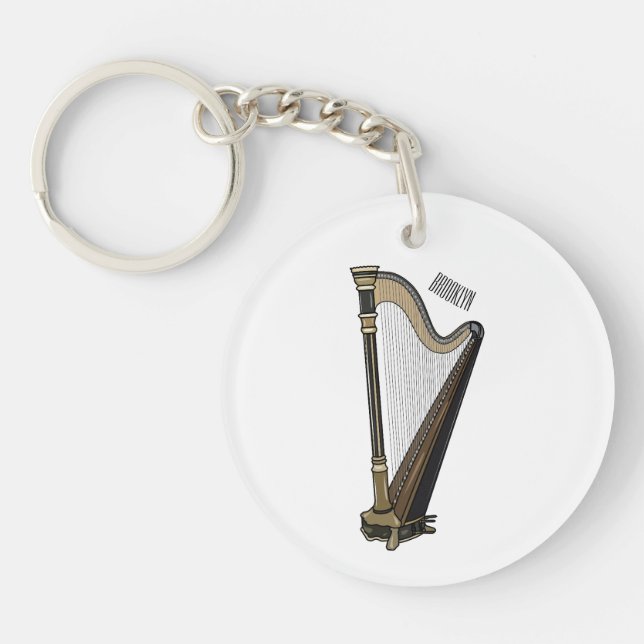 Harp cartoon illustration  keychain (Front)