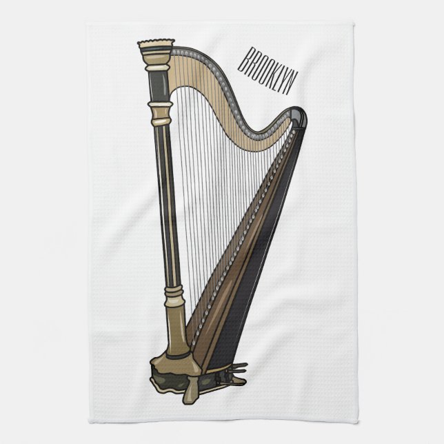 Harp cartoon illustration  kitchen towel (Vertical)