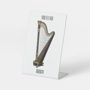 Harp cartoon illustration  pedestal sign