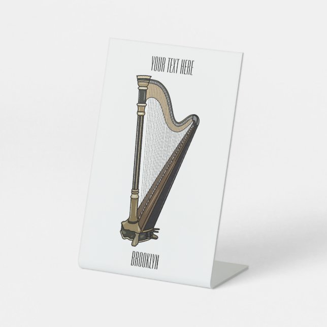 Harp cartoon illustration  pedestal sign (Front)