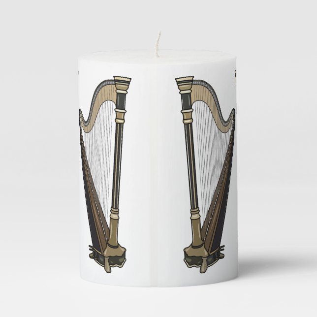 Harp cartoon illustration  pillar candle (Back)