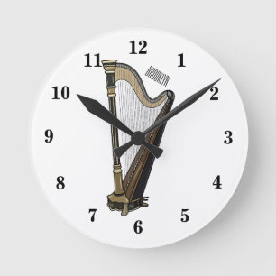 Harp cartoon illustration round clock