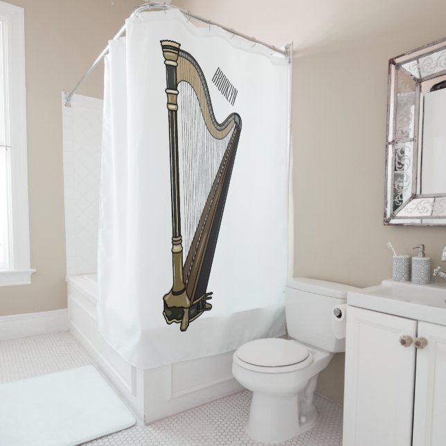 Harp cartoon illustration  shower curtain (In Situ)