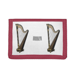 Harp cartoon illustration tri-fold wallet
